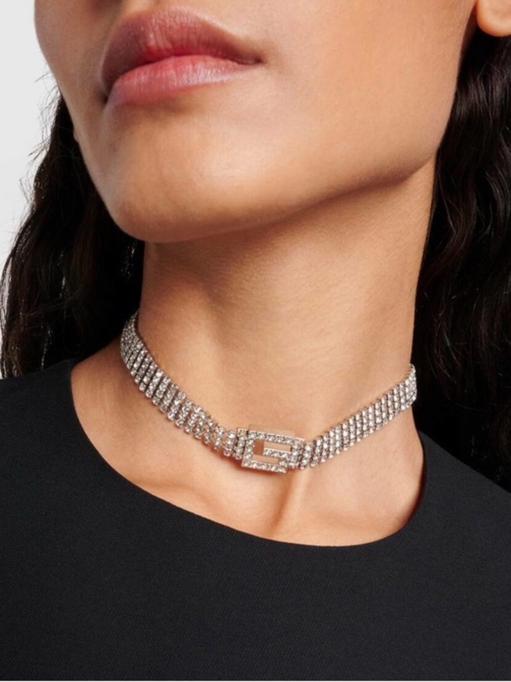 Authentic Gucci Crystal Square Logo G Chocker In Silver